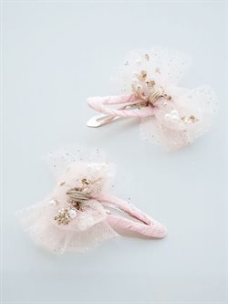 Søde hårclips med tyl og perler - svag rosa
