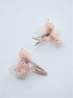 Søde hårclips med tyl og perler - rosa