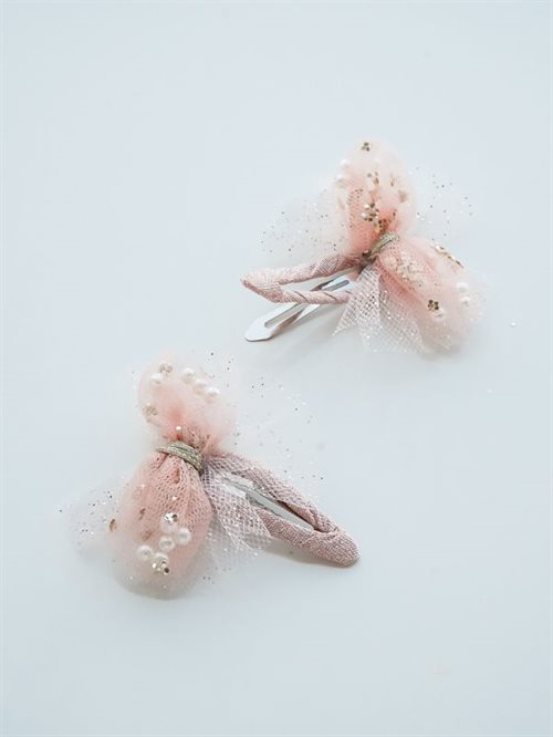 Søde hårclips med tyl og perler - rosa