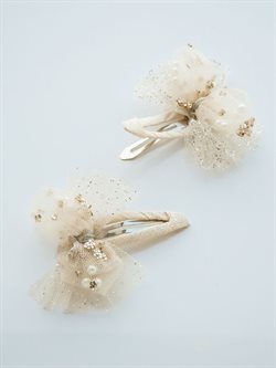 Søde hårclips med tyl og perler - råhvid
