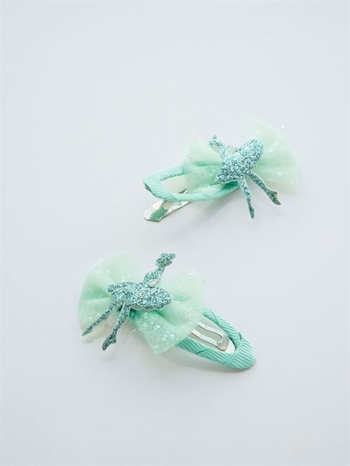 Grøn glitter hårclips med ballerina 2 stk