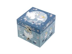 Smykkeskrin i blå med svane, ballerina og musik