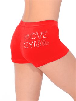 Røde shorts i velour gymnastikpiger med rhinsten